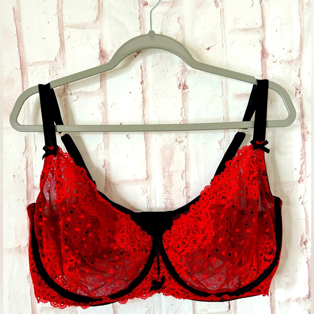 Cacique Red Black Lace Underwire Bra